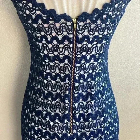 Lilly Pulitzer Lonnie True Navy Ric Rac Lace Sleeveless Shift Dress - 0 - Picture 5 of 6